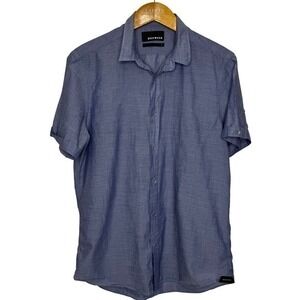 Bespoken Short Sleeve Button Front Shirt Mens Large Blue
